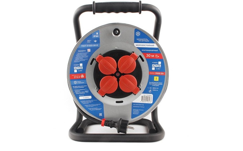 Электрическая мануфактура PC44801 PowerCube Удлинитель на катушке 16А/3.5кВт, 4 роз., 30м 3х2,50мм2