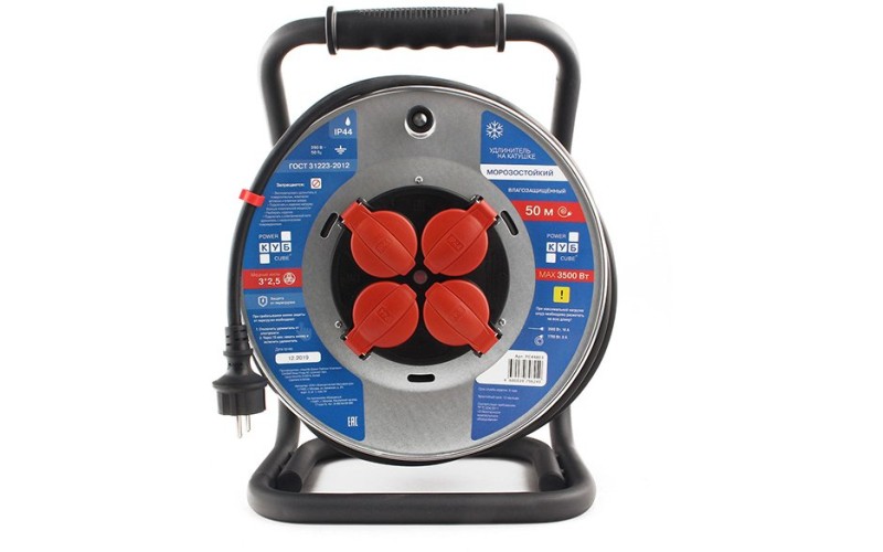 Электрическая мануфактура PC44803 PowerCube Удлинитель на катушке 16А/3.5кВт, 4 роз., 50м 3х2,50мм2